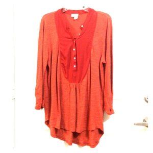 MEADOW RUE M Burnt Orange Hi/Lo Pleated Cotton Top
